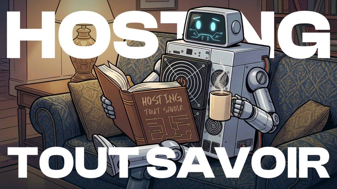 illustration robot lisant guide hosting mining tout savoir sur hébergement asic bitcoin